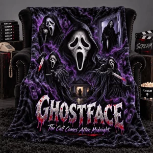 Scream Ghostface Killer Purple Smoke Graphic Cozy Warm Soft Sherpa Fleece Blanket