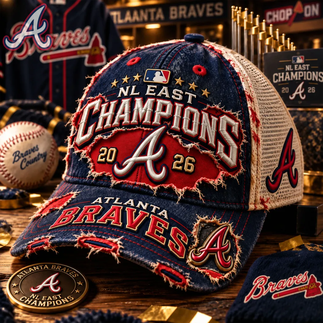 Atlanta Braves NL East Champions Retro Frayed Denim Mesh Back Baseball Cap Atlanta Braves NL East Champions Retro Frayed Denim Mesh Back Baseball Cap
