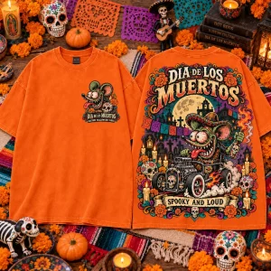 Rat Fink Dia De Los Muertos Hot Rod Spooky Halloween Graphic T-Shirt