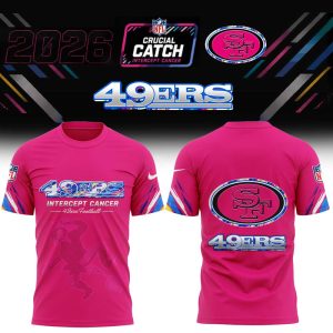 San Francisco 49ers 2026 NFL Crucial Catch Intercept Cancer Pink Graphic Pullover All-Over Print Fleece Hoodie