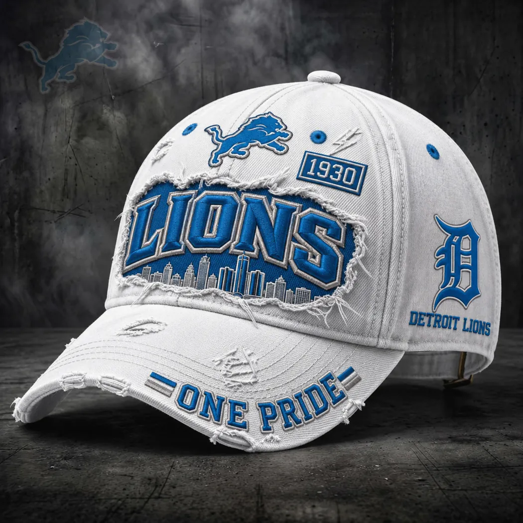 Detroit Lions One Pride Vintage Distressed Embroidered White Baseball Cap Detroit Lions One Pride Vintage Distressed Embroidered White Baseball Cap