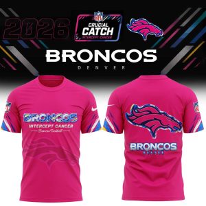 Denver Broncos 2026 NFL Crucial Catch Intercept Cancer Pink Graphic Pullover All-Over Print Fleece Hoodie