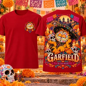 Garfield Dia de los Muertos Sugar Skull Yellow Festive Graphic T-Shirt
