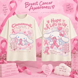Cinnamoroll Breast Cancer Awareness Pink Ribbon Cute Graphic T-Shirt