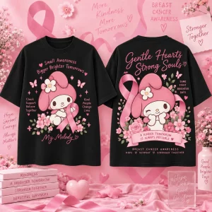 My Melody Breast Cancer Awareness Pink Ribbon Gentle Hearts Strong Souls T-Shirt