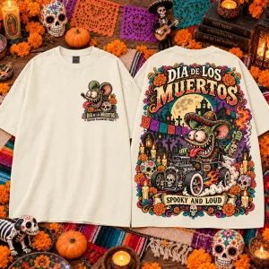 Rat Fink Dia De Los Muertos Hot Rod Spooky Halloween Graphic T-Shirt
