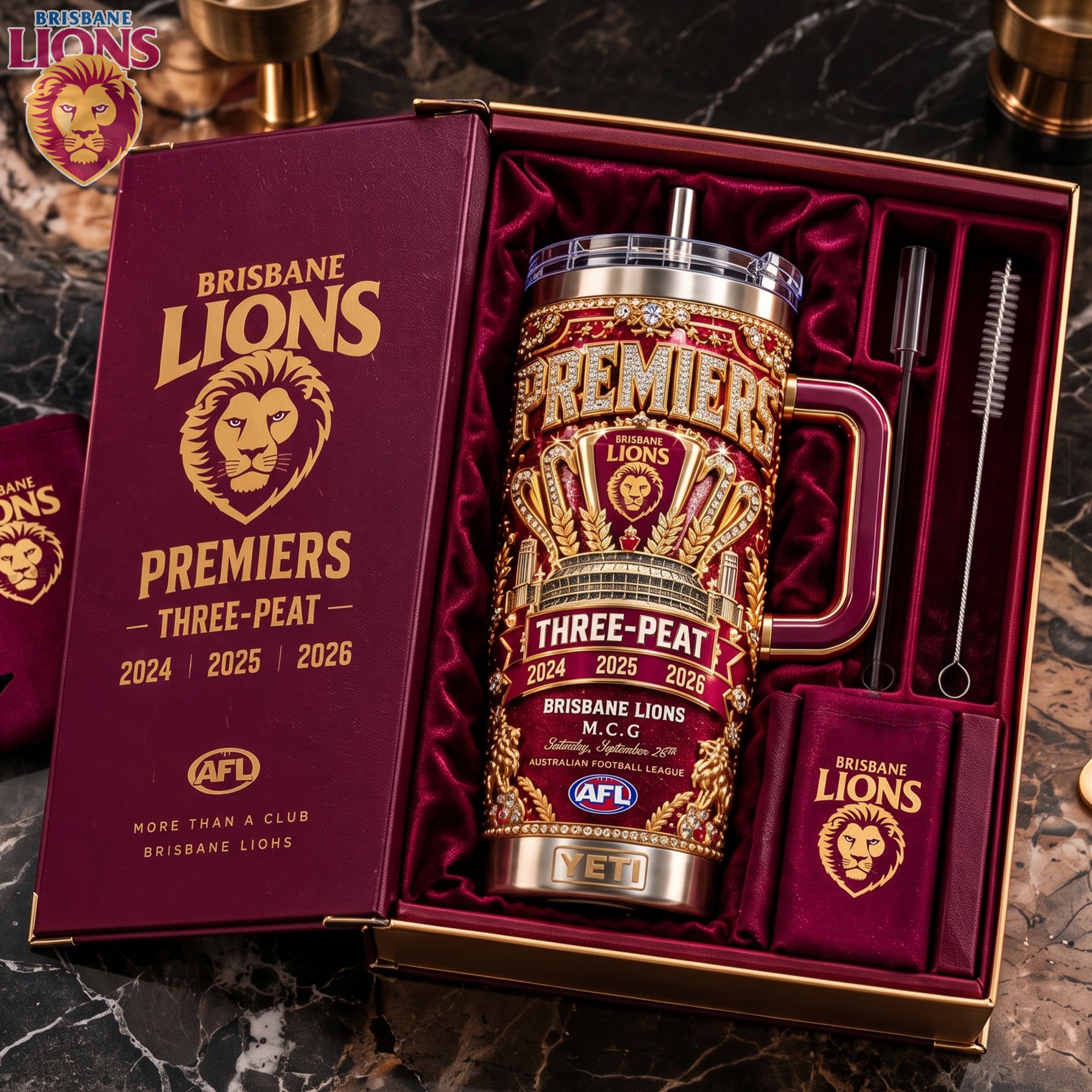 Brisbane Lions 40oz Tumbler Deluxe Gift Set Brisbane Lions 40oz Tumbler Deluxe Gift Set