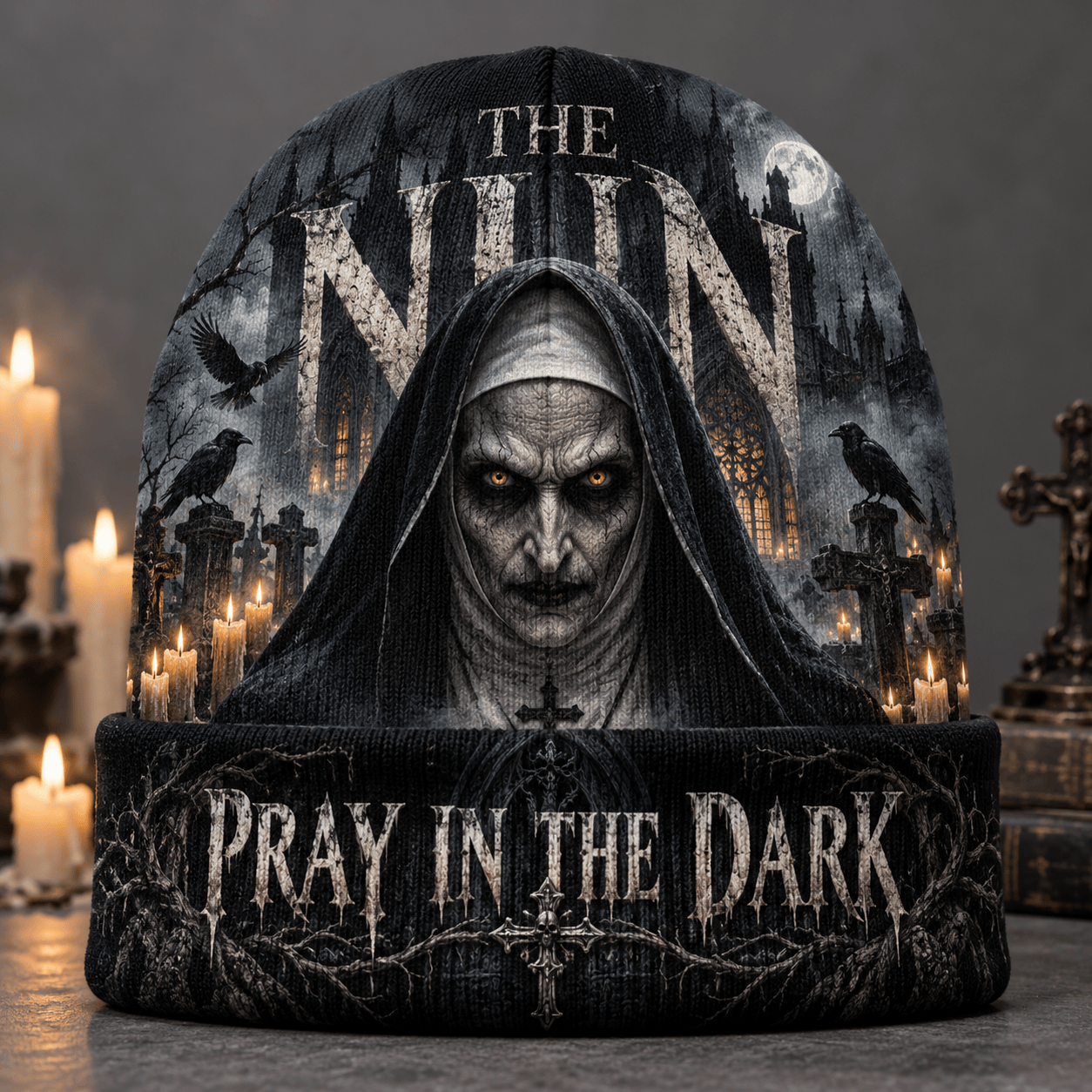 The Nun Pray in the Dark Valak Conjuring Horror Beanie Hat The Nun Pray in the Dark Valak Conjuring Horror Beanie Hat