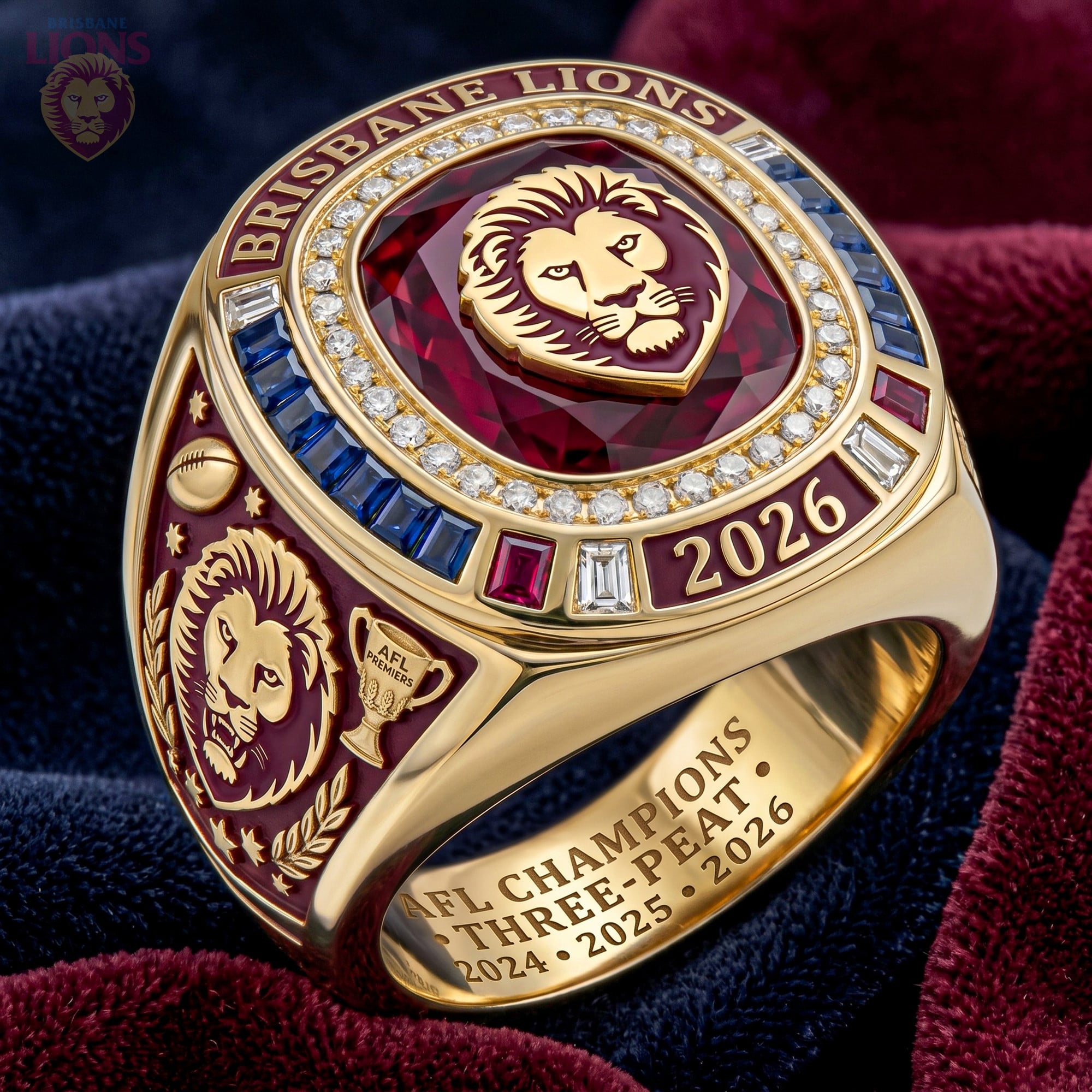 Brisbane Lions 2026 AFL Premiers Three-Peat Championship Ring Brisbane Lions 2026 AFL Premiers Three-Peat Championship Ring