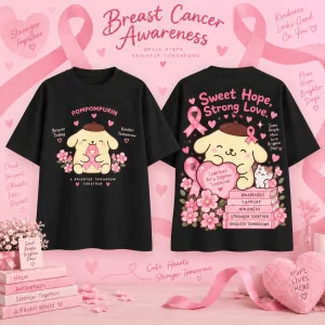 Pompompurin Breast Cancer Awareness Pink Ribbon Cute Kawaii Graphic T-Shirt Pompompurin Breast Cancer Awareness Pink Ribbon Cute Kawaii Graphic T-Shirt