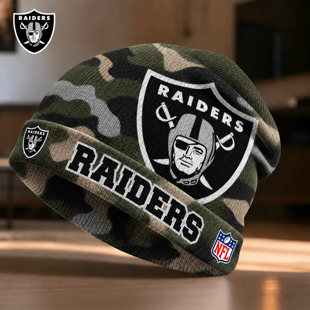 Las Vegas Raiders NFL Premium Field and Fury Camouflage Winter Knit Beanie Hat Las Vegas Raiders NFL Premium Field and Fury Camouflage Winter Knit Beanie Hat