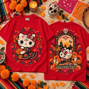 Hello Kitty Dia de los Muertos Sugar Skull Floral Yellow Graphic T-Shirt