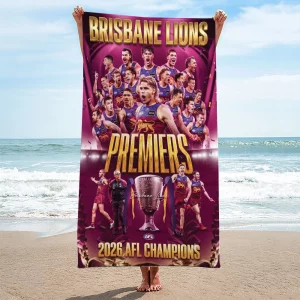 Brisbane Lions 2026 AFL Champions Squad Celebration Beach Towel