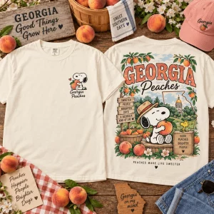 Snoopy Georgia Peaches Retro Southern Graphic T-Shirt