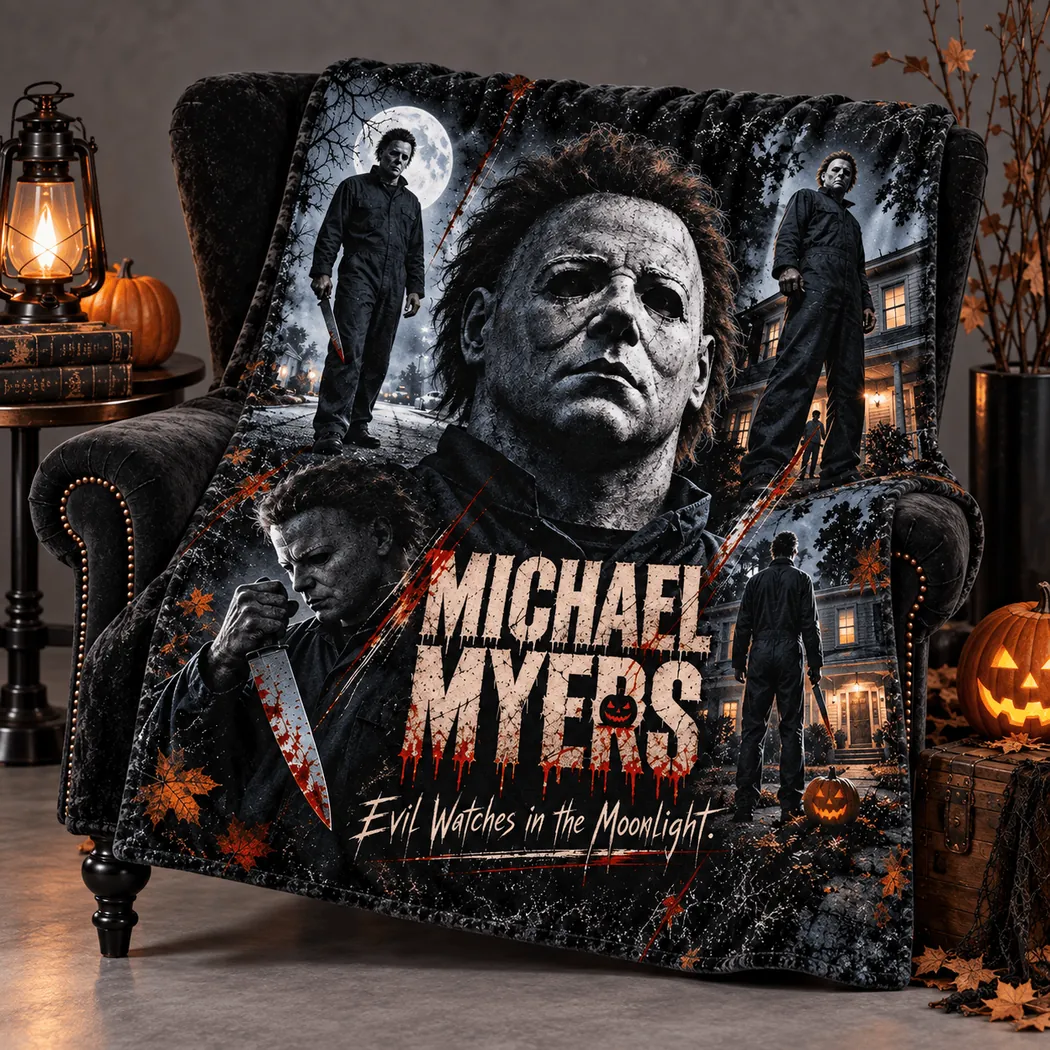 Michael Myers Evil Watches in the Moonlight Halloween Horror Movie Cozy Fleece Blanket Michael Myers Evil Watches in the Moonlight Halloween Horror Movie Cozy Fleece Blanket
