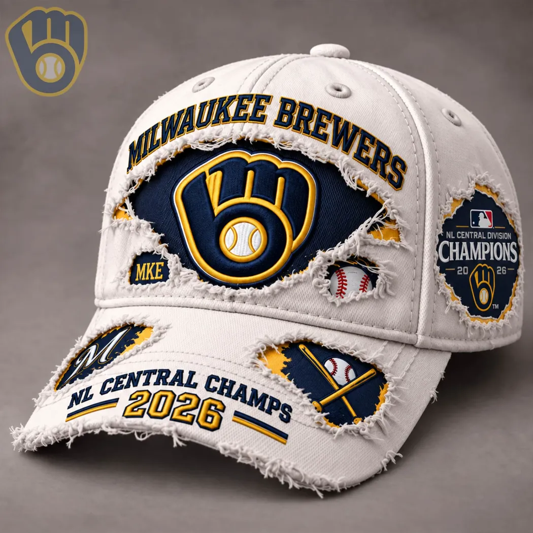 Milwaukee Brewers 2026 NL Central Champions Distressed Vintage Embroidered Baseball Cap Milwaukee Brewers 2026 NL Central Champions Distressed Vintage Embroidered Baseball Cap
