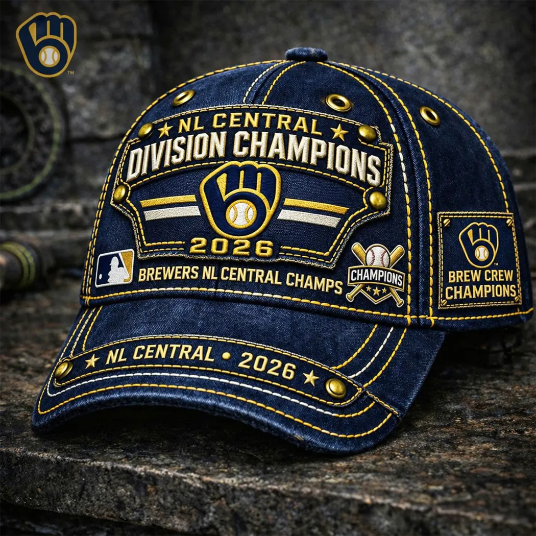 Milwaukee Brewers 2026 NL Central Division Champions Premium Embroidered Denim Baseball Cap Milwaukee Brewers 2026 NL Central Division Champions Premium Embroidered Denim Baseball Cap