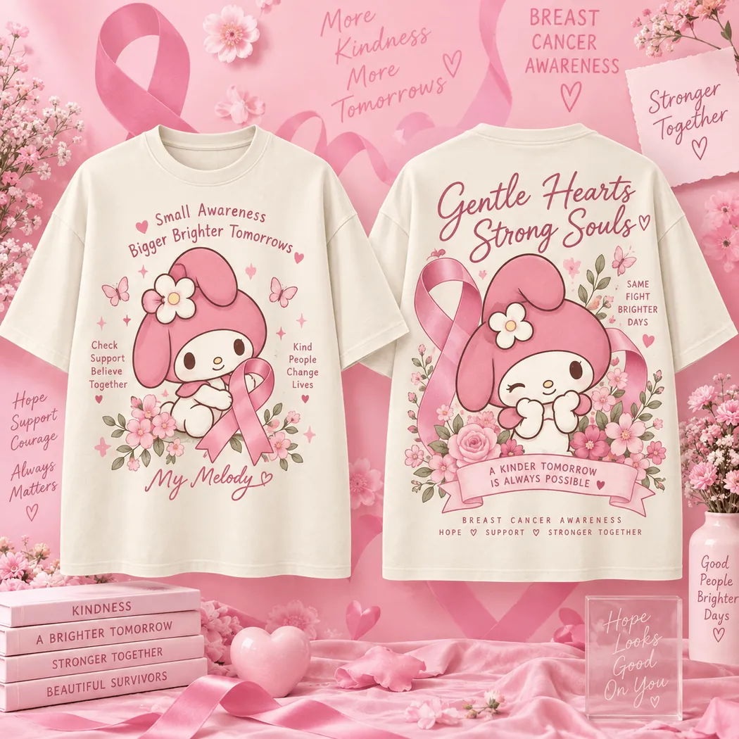 My Melody Breast Cancer Awareness Pink Ribbon Gentle Hearts Strong Souls T-Shirt My Melody Breast Cancer Awareness Pink Ribbon Gentle Hearts Strong Souls T-Shirt