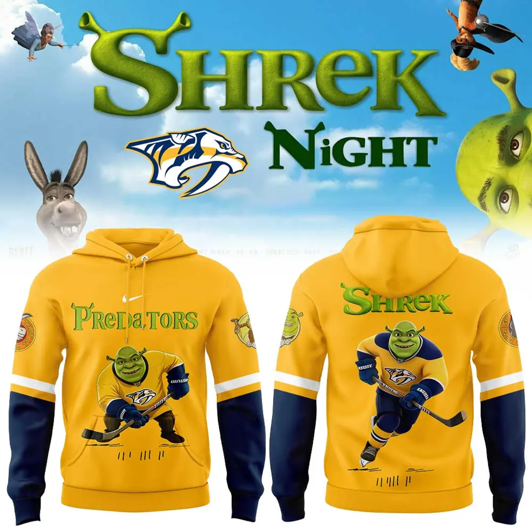 Nashville Predators Shrek Night 2026 Commemorative Gold and Navy 3D Graphic Hoodie Nashville Predators Shrek Night 2026 Commemorative Gold and Navy 3D Graphic Hoodie