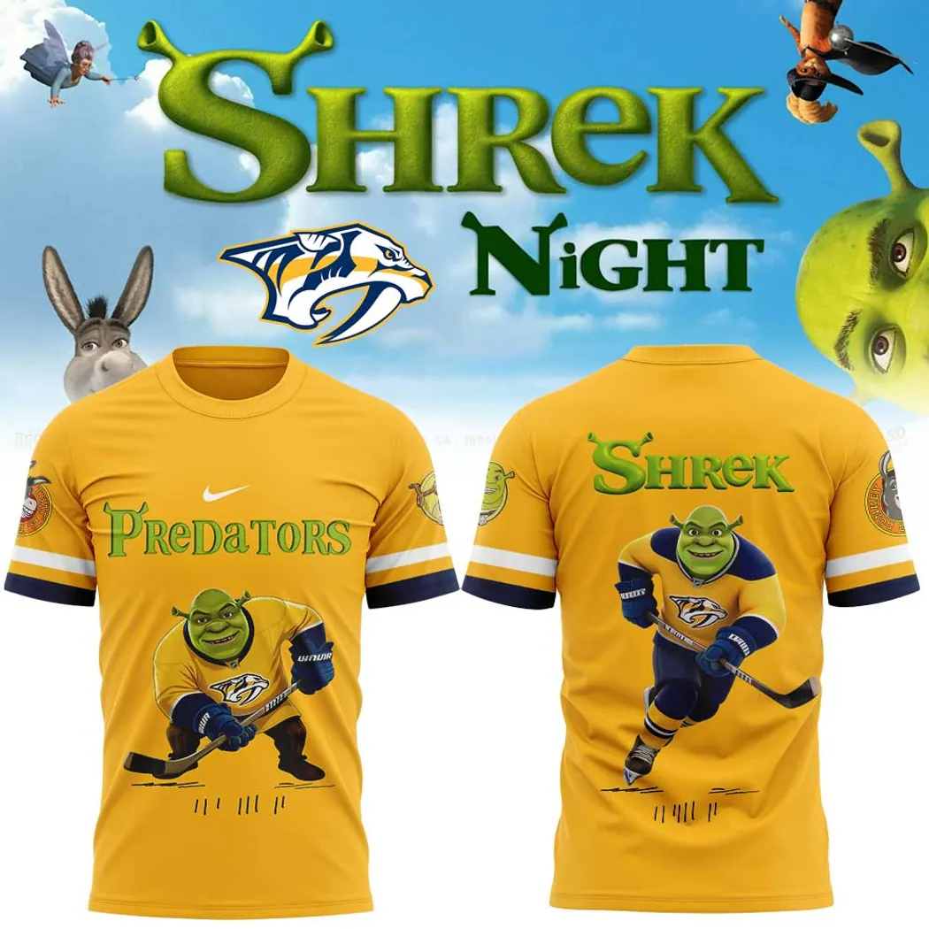 Nashville Predators Shrek Night 2026 Commemorative Gold and Navy 3D Graphic Hoodie Nashville Predators Shrek Night 2026 Commemorative Gold and Navy 3D Graphic Hoodie