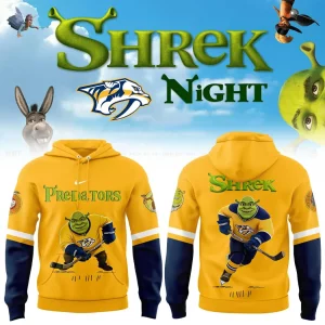 Nashville Predators Shrek Night 2026 Commemorative Gold and Navy 3D Graphic Hoodie