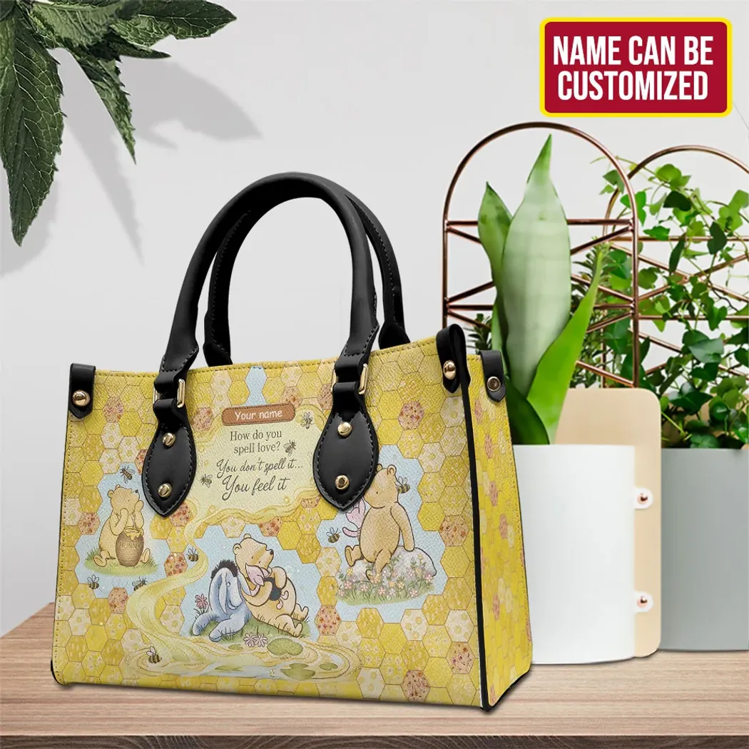 Personalized Winnie The Pooh Honeycomb Custom Name Vintage Leather Handbag Personalized Winnie The Pooh Honeycomb Custom Name Vintage Leather Handbag