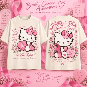 Hello Kitty Breast Cancer Awareness Pretty In Pink Ribbon Graphic T-Shirt