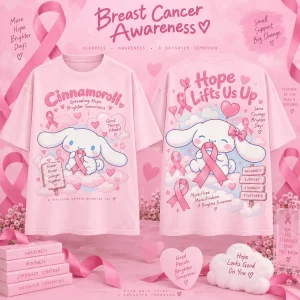 Cinnamoroll Breast Cancer Awareness Pink Ribbon Cute Graphic T-Shirt