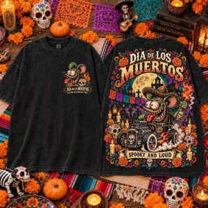 Rat Fink Dia De Los Muertos Hot Rod Spooky Halloween Graphic T-Shirt