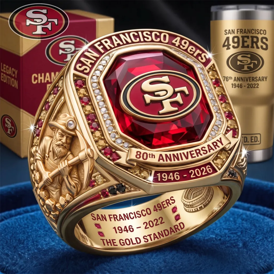 San Francisco 49ers 80th Anniversary 1946-2026 Premium Gold Commemorative Ring San Francisco 49ers 80th Anniversary 1946-2026 Premium Gold Commemorative Ring