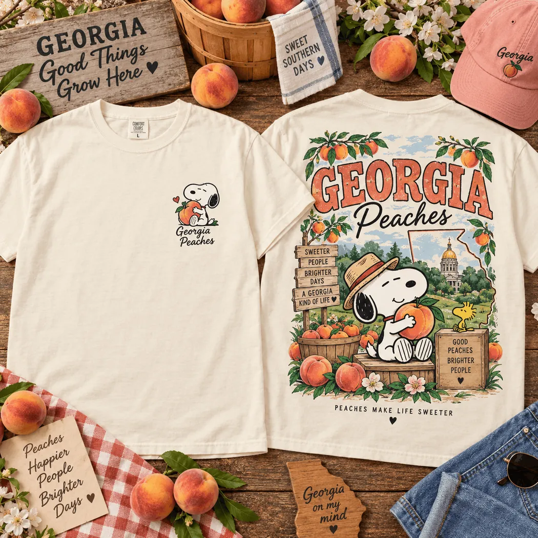 Snoopy Georgia Peaches Retro Southern Graphic T-Shirt Snoopy Georgia Peaches Retro Southern Graphic T-Shirt