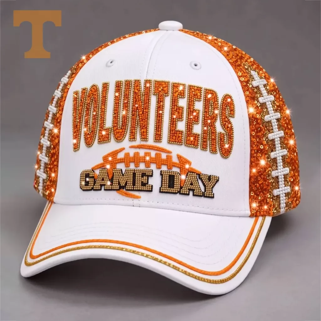 Tennessee Volunteers Game Day Sparkly Orange Sequin Rhinestone Bling Football Baseball Cap