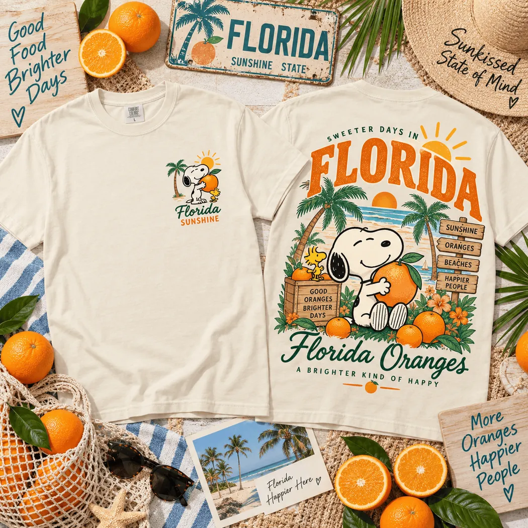 Vintage Snoopy Florida Oranges Sunshine State Retro Summer Graphic T-Shirt Vintage Snoopy Florida Oranges Sunshine State Retro Summer Graphic T-Shirt