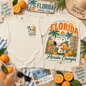 Vintage Snoopy Florida Oranges Sunshine State Retro Summer Graphic T-Shirt