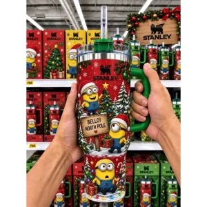 Minions Christmas Bello North Pole Festive Holiday Insulated 40oz  Tumbler