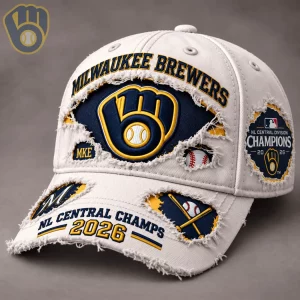 Milwaukee Brewers 2026 NL Central Champions Distressed Vintage Embroidered Baseball Cap