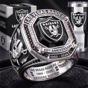 Las Vegas Raiders 66th Anniversary 1960-2026 Black Onyx Silver NFL Championship Ring
