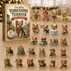 Yorkshire Terrier Dog Lover 24 Day Christmas Countdown with 2D Flat Acrylic Ornaments Advent Calendar