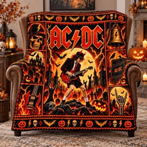 AC/DC Rock Band Halloween Angus Young Spooky Graveyard Cozy Fleece Blanket