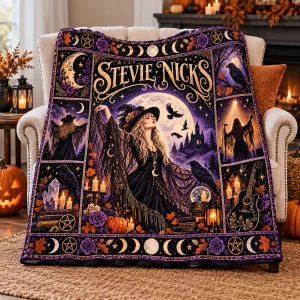 Stevie Nicks Gothic Witch Celestial Moon Purple and Gold Cozy Fleece Blanket