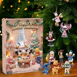 Personalized Disney Winnie the Pooh and Friends Christmas 24 Days Holiday Countdown Acrylic Ornaments Advent Calendar