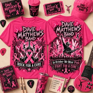 Dave Matthews Band Breast Cancer Awareness Pink Ribbon Rock For A Cure T-Shirt Dave Matthews Band Breast Cancer Awareness Pink Ribbon Rock For A Cure T-Shirt