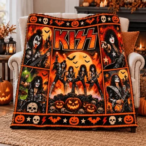 Kiss Band Halloween Spooky Jack-O-Lantern and Skull Gothic Rock Cozy Fleece Blanket
