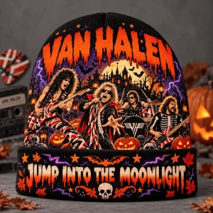Van Halen Jump Into The Moonlight Halloween Spooky Rock Band Graphic Knit Beanie Hat
