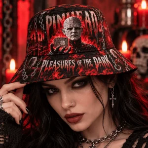 Pinhead Hellraiser Horror Movie Pleasures of the Dark Gothic Graphic Bucket Hat Pinhead Hellraiser Horror Movie Pleasures of the Dark Gothic Graphic Bucket Hat