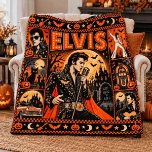 Elvis Presley Spooky Halloween Retro Rock and Roll Cozy Fleece Blanket