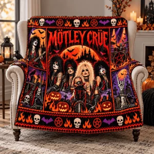 Motley Crue Halloween Rock Band Spooky Orange Collage Fleece Blanket