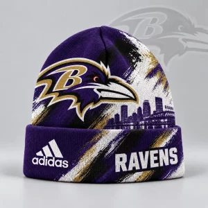 Baltimore Ravens NFL Urban Skyline Distressed Brushstroke Cuffed Beanie Hat