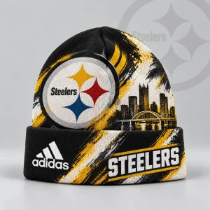 Pittsburgh Steelers Urban City Skyline Distressed Brushstroke Knit Cuffed Beanie Hat