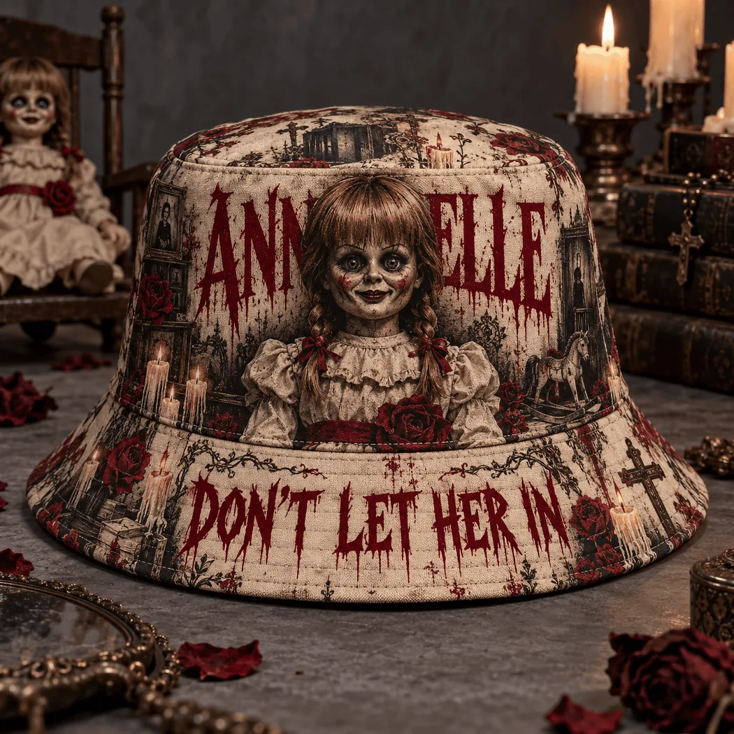 Annabelle Horror Movie Gothic Doll Don’t Let Her In Graphic Bucket Hat Annabelle Horror Movie Gothic Doll Don’t Let Her In Graphic Bucket Hat